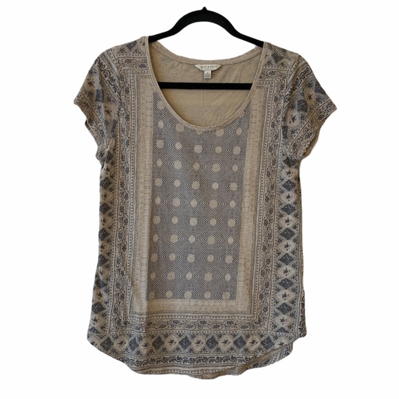 Lucky Brand Short Sleeve Placed Tee - Tan/Blue M - Picture 3 of 8